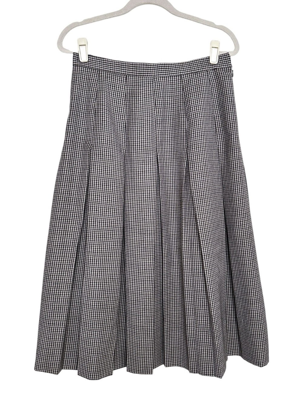 Vintage Nordstrom 100% Wool Houndstooth Pleated Midi Skirt Size 16 Preppy